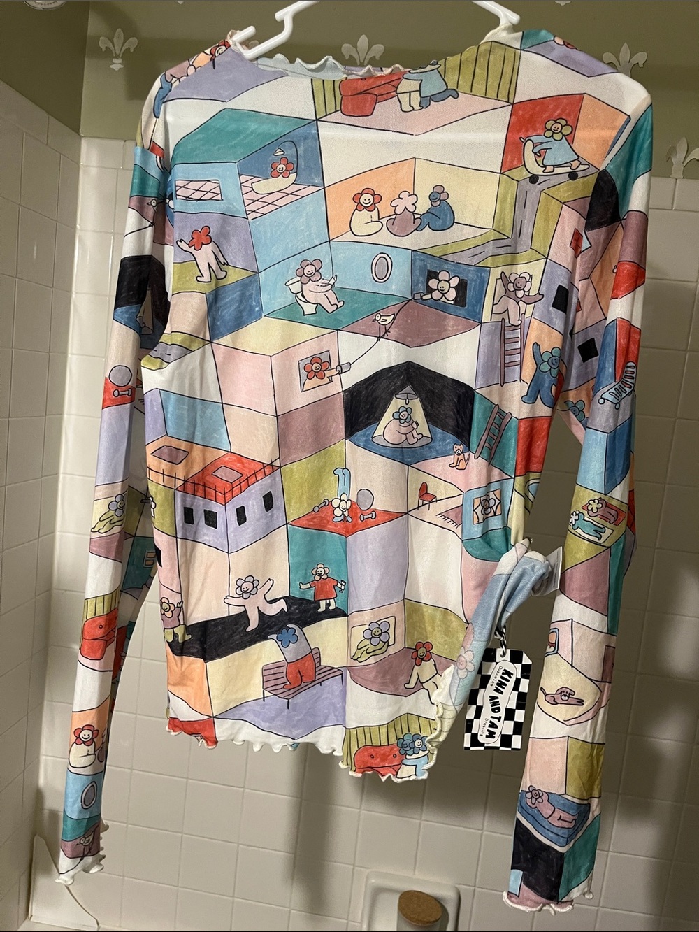 Kina and Tam Long Sleeve Graphic Top in Pastel Multi-Color